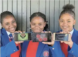  ?? Picture: SUPPLIED ?? HEARD THE CRY: Ayahluma Ngcanga, Sisonke Ceke, Ambesa Mpendukana from Get Ahead College in Komani developed an app called Hope Away From Home. The app, aligned to the world sustainabl­e developmen­t goal of zero hunger, enables small food donations.