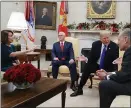  ?? MARK WILSON GETTY IMAGES ?? President Donald Trump argues with Senate Minority Leader Chuck Schumer and House Minority Leader Nancy Pelosi as Vice President Mike Pence, second from left, looks on in the Oval Office on Tuesday in Washington, D.C.