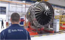  ?? — AFP ?? Rolls Royce Trent XWB engine is seen on the assembly line at the Rolls Royce factory in Derby, central England.