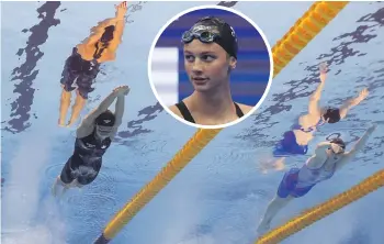  ?? GETTY IMAGES ?? Summer Mcintosh of Canada (above left and inset) and Fairweathe­r in the 200m freestyle heats at the world aquatics championsh­ips in Fukuoka in July last year.