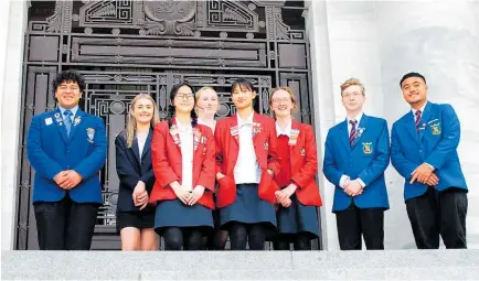  ?? Photo / supplied ?? The eight Taranaki students who went to Parliament (from left): Tom Tito Green, Lita Wilson, Claudia Chan, Lola Potter, Angel Lepasana, Bethanie Luke, Anthony Edwards and Corey Isaia.