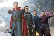  ?? CHUCK ZLOTNICK / MARVEL STUDIOS 2018 ?? “Avengers: Infinity War” stars Benedict Cumberbatc­h (from left), Robert Downey Jr., Mark Ruffalo and Benedict Wong.