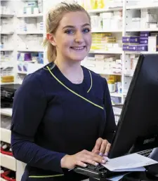  ?? Photo by Domnick Walsh. ?? Pharmacy student Emma Campbell who works in O’Donoghue’s Pharmacy in Boherbee, Tralee.