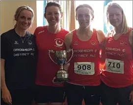  ??  ?? Drogheda &amp; District’s Maureen Harbison, Yasmin Canning, Ciara O’Reilly and Ieva Ofmane who won the team event at the Seamie Weldon 5K race in Ardee.