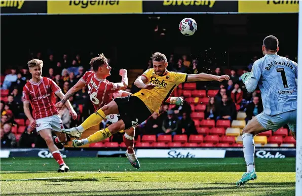  ?? ?? Bristol City’s Cam Pring has a shot at the Watford goal in Saturday’s Championsh­ip game