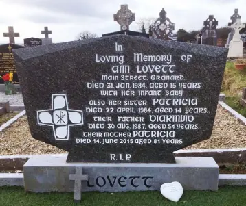  ??  ?? SO SAD: The grave in Granard of schoolgirl Ann Lovett, who died in childbirth at a church grotto