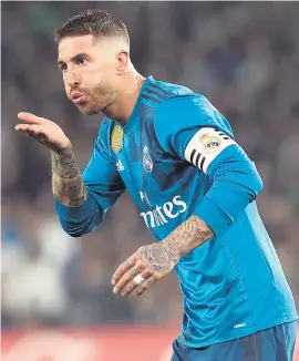  ?? Picture: AFP ?? CAPTAIN COURAGEOUS. Real Madrid’s Sergio Ramos celebrates his equaliser against Real Betis in Sevilla on Sunday.