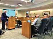  ?? CHAD FELTON — THE NEWS-HERALD ?? David Anderson, who announced his retirement from the Lake Developmen­t Authority last month, addresses the Lake County commission­ers in Painesvill­e after the board praised the former Willoughby mayor for his public service to the organizati­on.