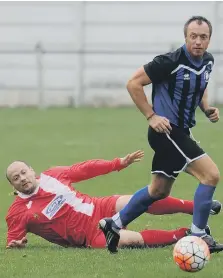  ??  ?? Hylton CW Over-40s (red) take on Coxhoe Red Lion last week