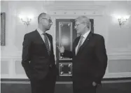  ?? AFP/GETTY IMAGES FILES ?? Prime Minister Stephen Harper speaks with his Ukrainian counterpar­t, Arseniy Yatsenyuk, in Kyiv last Saturday.