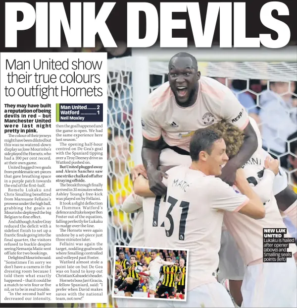  ??  ?? NEW LUK UNITED Lukaku is hailed after opener (above) and Smalling seals points (left)