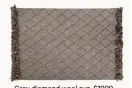  ??  ?? Grey diamond wool rug, $1999,from Perch Home.