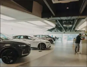  ?? (Bloomberg/Mariceu Erthal) ?? BYD Co. electric vehicles sit in the company’s showroom in Mexico City in October.