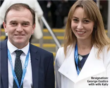  ??  ?? Resignatio­n: George Eustice with wife Katy