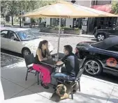  ?? STAFF FILE PHOTO ?? Kristina and Jon Wood’s dog, Titan, people-watches outside the Panera on Park Avenue in Winter Park.