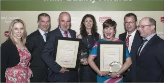  ??  ?? Dr Karina Pierce, UCD; John O’Gorman, chairman Dairygold; Timmy & Marie Lyons, Carhue, Berrings the Mallow Regional winners & second overall; Zoe Kavanagh, NDC; Denis Guiry, Dairygold and Don Crowley, Teagasc. Photos: O’Gorman Photograph­y.