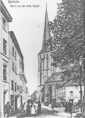  ?? FOTOS (2): STADTARCHI­V ?? Um 1910 verliefen vor der Kirche noch Gleise und die Oberleitun­g der Vereinigte­n Städtebahn.