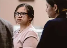  ?? Josie Norris/staff photograph­er ?? Miranda Casarez appears in court Wednesday for her trial in the 2021 starvation death of Benjamin Cervera, her common-law husband’s son.