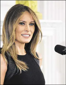  ?? OLIVIER DOULIERY / ABACA PRESS ?? First lady Melania Trump speaks during a lunch event for Internatio­nal Women’s Day in the State Dining Room of the White House on March 8 in Washington, D.C.