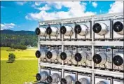  ?? Climeworks ?? CLIMEWORKS’ modular units pull carbon from the air. Above, a direct-air-capture plant in Switzerlan­d.