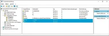  ??  ?? Die Computerve­rwaltung von Windows zeigt Ihnen sämtliche bestehende Freigaben an. An dieser Stelle können Sie auch mehrere Ordnerfrei­gaben auf einmal beenden.