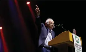  ?? Virginia. Photograph: Julia Rendleman/Reuters ?? ‘Why, with all this new tech, are we not seeing an improved standard of living?’ … Bernie Sanders at a unionisati­on rally in Richmond,