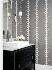  ??  ?? Celerie Kemble wallpaper adds style to a powder bathroom.