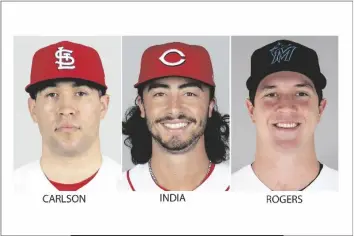  ?? POOL/AP ?? The BBWAA announces its winners for baseball Rookie of the Year in both the American League and National League, Monday. The NL finalists are St. Louis’ Dylan Carlson, Cincinnati’s Jonathan India and Marlins left-hander Trevor Rogers.