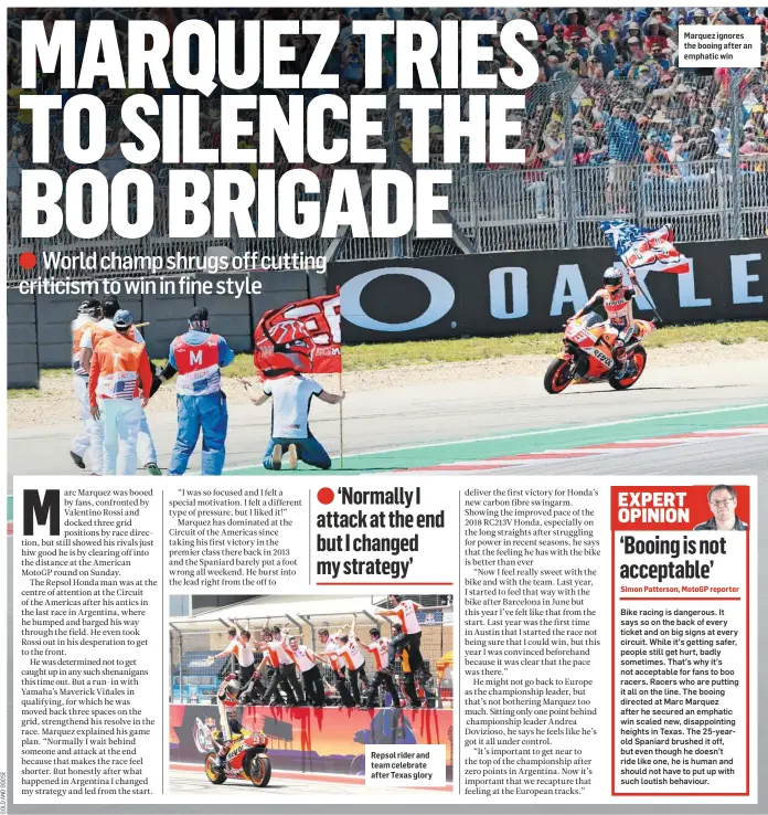  ??  ?? Marquez ignores the booing after an emphatic win