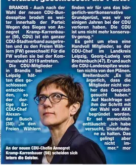  ??  ?? An der neuen CDU-Chefin Annegret Kramp-Karrenbaue­r (56) scheiden sich intern die Geister.