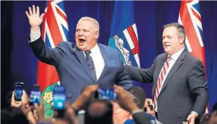  ?? JEFF MCINTOSH THE CANADIAN PRESS ?? No Ontario premier has become prime minister, but Doug Ford, seen with United Conservati­ve Leader Jason Kenney, is no ordinary provincial phenomenon, Martin Regg Cohn writes.