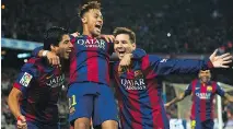  ?? SIU WU/AP FILES ?? FC Barcelona — home to superstar Lionel Messi, right, and, until he fled to Paris Saint-Germain, Neymar, centre — is expanding in the U.S., a major market for programmin­g and advertisin­g. The club hopes the strategy will help it boost its revenue.