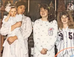  ??  ?? YOUNGEST VICTIMS: Shelly Knotek’s daughters, Tori (from left), Nikki and Sami — who all claim to have been abused by their mom — reported her to the police after she allegedly ordered the killing of their cousin Shane Watson (holding Tori).
