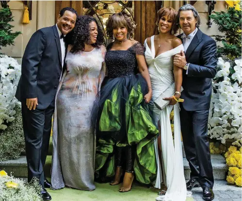  ??  ?? Wedding day: Tina (centre) and Erwin (far right) with Oprah Winfrey, her partner Stedman Graham and friend Gayle King