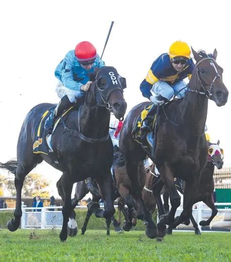  ?? Picture: AAP IMAGE ?? Jockey Opie Bosson rides Tofane (right) to victory in the All Aged Stakes at Randwick yesterday