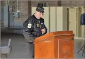  ?? JEFF RICE — JOURNAL-ADVOCATE ?? Sterling American Legion Commander Joe Notario welcomes guests to the Veterans Day ceremony in Sterling on Friday.