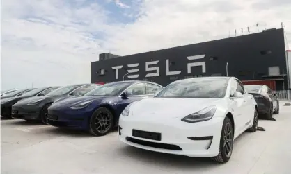  ?? Photograph: Xinhua/Rex/Shuttersto­ck ?? Tesla Model 3 cars at its factory in Shanghai, east China.