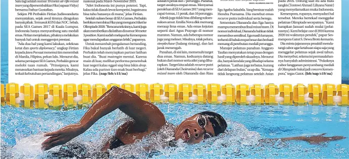  ?? GRAFIS: HELAMBANG/JAWA POS CHANDRA SATWIKA/JAWA POS ?? SEDIKIT LAGI: Perenang muda Azzahra Permatahan­i tampil pada final 200 meter gaya ganti di Indonesia Open Aquatic Championsh­ips 2019 di Stadion Aquatik GBK Sabtu (14/12). Di SEA Games 2019 lalu, dia meraih perak.