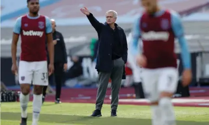  ??  ?? José Mourinho on the touchline during Sunday’s defeat at West Ham. Photograph: Tom Jenkins/The Guardian