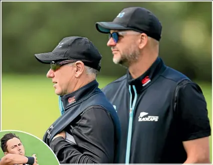  ?? GETTY IMAGES ?? Head coach Gary Stead, above left, and bowling coach Shane Jurgensen are juggling players already, with leading seamer Trent Boult, far left, not due in England until next week as they prepare for three tests.