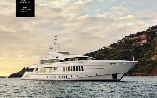  ??  ?? 180'5" LENGTH OVERALL 31'6" MAXIMUM BEAM The 180-foot Project Gemini is under constructi­on at Heesen Yachts, with delivery available in fall 2022.