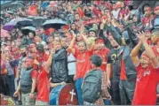  ?? AIFF ?? Aizawl FC fans braved bad weather to turn up in big numbers.