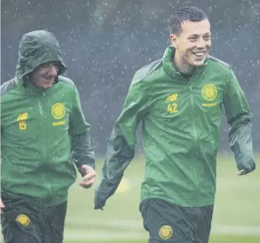  ??  ?? Callum Mcgregor gets soaked in training but is all smiles after Celtic rejected interest from Leicester.