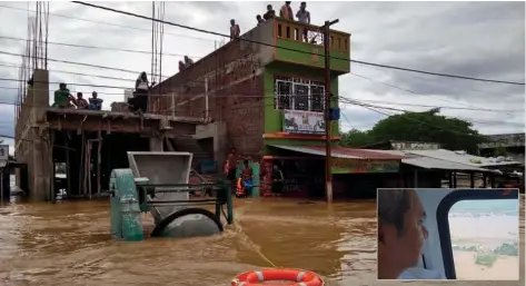  ??  ?? Rescue work in progress in Ganjam district and ( inset) Odisha CM and BJD president Naveen Patnaik during an aerial survey to the cyclone- hit pockets