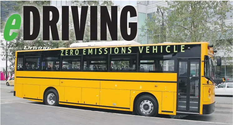  ?? PHOTOS: ANDREW MCCREDIE ?? GreenPower Motor Company’s all-electric school bus promises substantia­l cost savings and a range of up to 225 kilometres on a single charge.