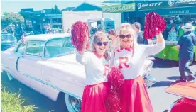  ?? Photos / Rebecca Mauger ?? Carol Harwood and Colleen Pascoe from Hawkes Bay dressed as Rydell High cheerleade­rs.