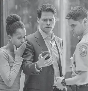  ?? DAVID LEE/ NETFLIX ?? From left, Kerry Washington, Steven Pasquale and Jeremy Jordan star in “American Son.”