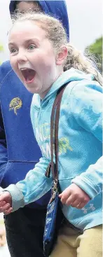  ??  ?? Watery shock . . . Kaikorai Primary School pupil Libby Allison (10) reacts when a fellow pupil is soaked at the fundraisin­g splash attraction on Saturday.