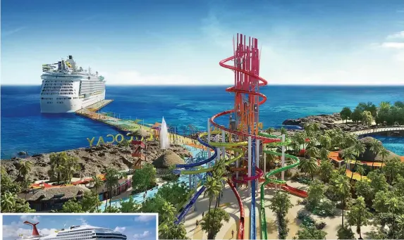  ??  ?? ISLAND OF FUN: Getting a $200 million upgrade, CocoCay is part of Royal Caribbean’s Perfect Day Island Collection. It will feature a 13-slide water park, including the tallest slide in North America, a zip line and more.