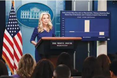  ?? ERIN SCHAFF/THE NEW YORK TIMES ?? Lael Brainard, the director of the National Economic Council, speaks at an October briefing for reporters at the White House.